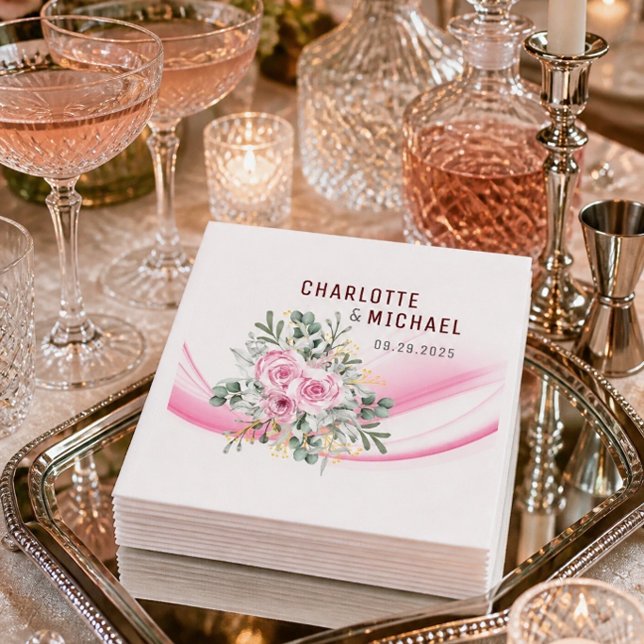 Guardanapos de papel de casamento com ondas rosa e (Criador carregado)