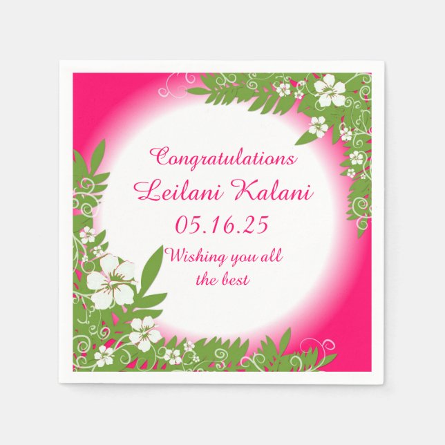 guardanapos de papel de graduação em hibisco rosa  (Frente)