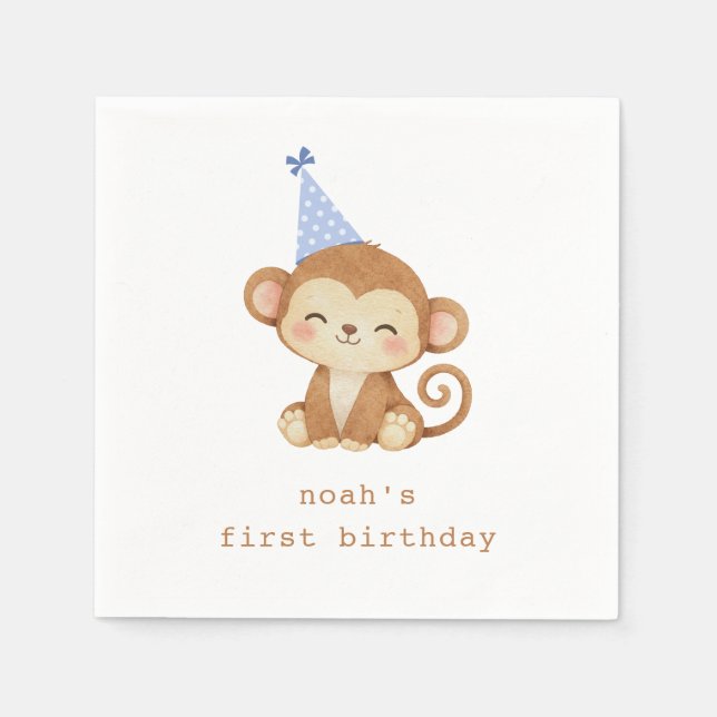 Guardanapos de papel de macaco de 1º aniversário (Frente)