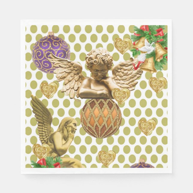 Guardanapos de Papel de Natal, Anjo Dourado Alegre (Frente)