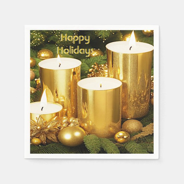 Guardanapos de Papel de Natal com Velas Douradas (Frente)