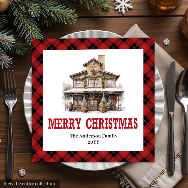 Guardanapos de Papel de Natal com Xadrez de Búfalo (Western Buffalo Plaid Christmas Paper Napkins)