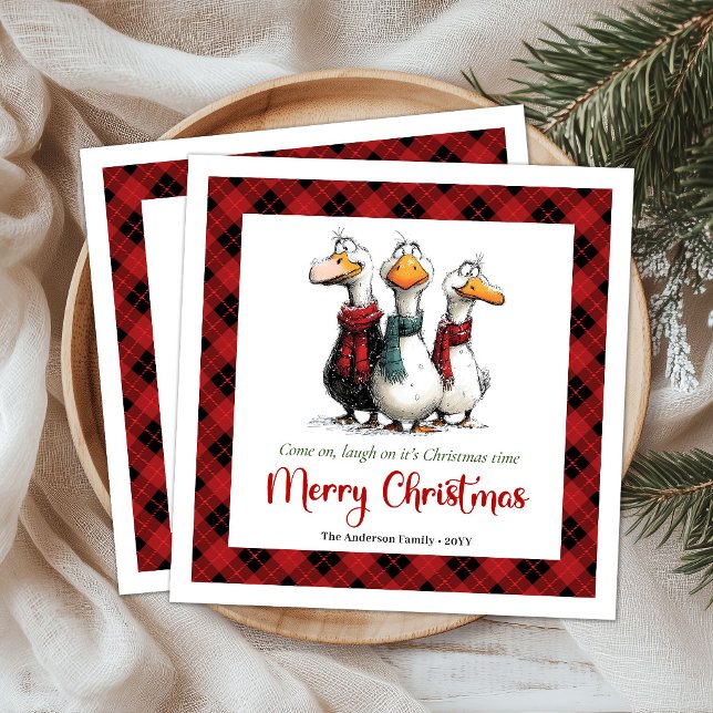 Guardanapos de Papel Divertidos e Excêntricos para (Christmas Silly Geese Quirky Playful Paper Napkins)