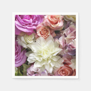 Guardanapos de papel florais com dália e rosas