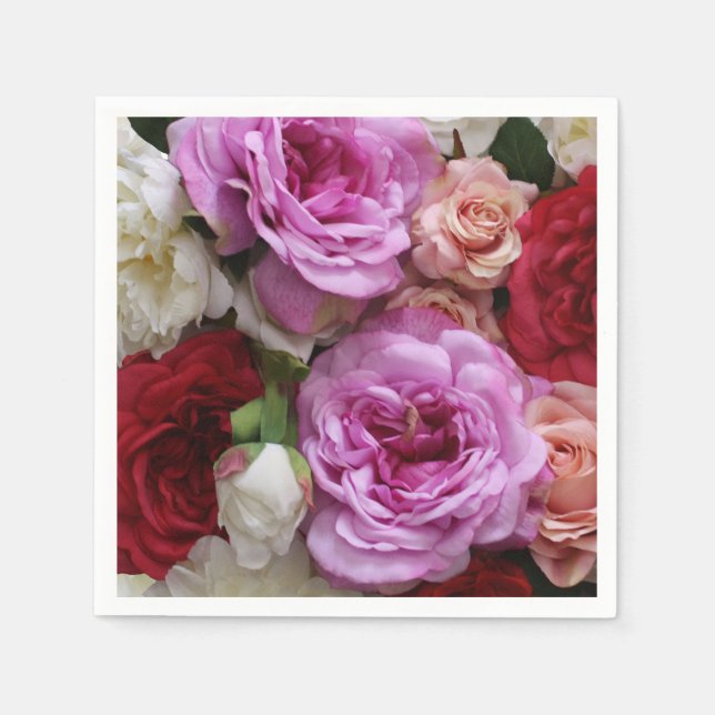 Guardanapos de papel florais com rosas e peônias (Frente)