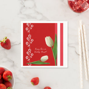 Guardanapos de Papel, Florais Vermelho e Branco Li