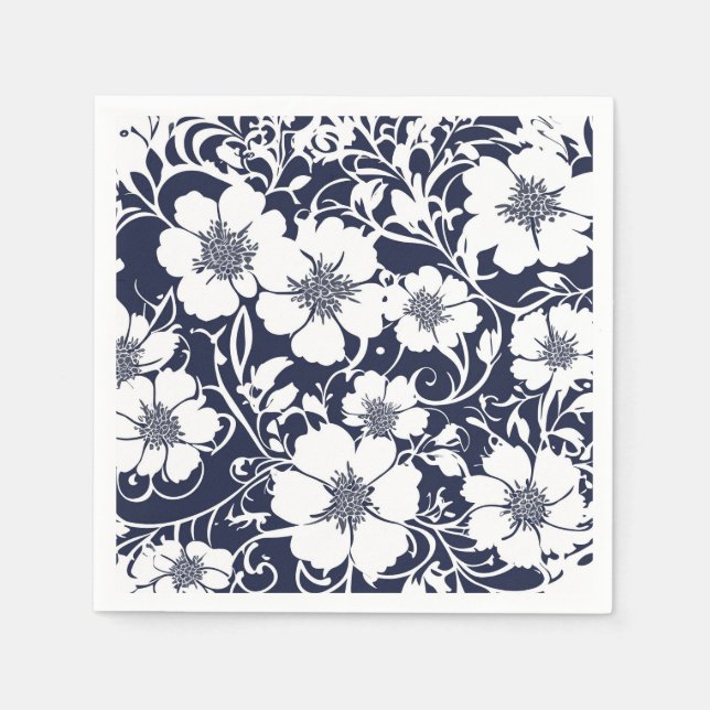 Guardanapos de papel floral azul marinho (Frente)