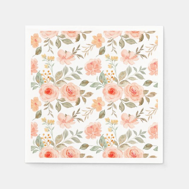 Guardanapos de papel floral laranja pêssego, festa (Frente)