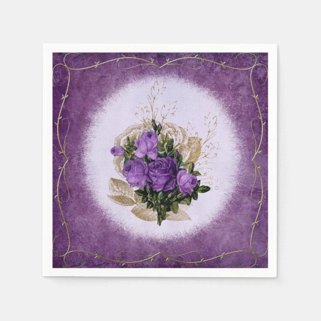 Guardanapos de papel floral roxo (Frente)