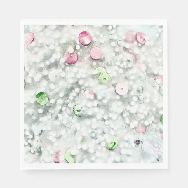 Guardanapos de papel glitter slime branco (Frente)