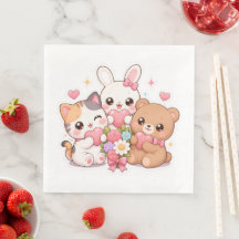 Guardanapos de papel Kawaii Animal Friends Hearts&