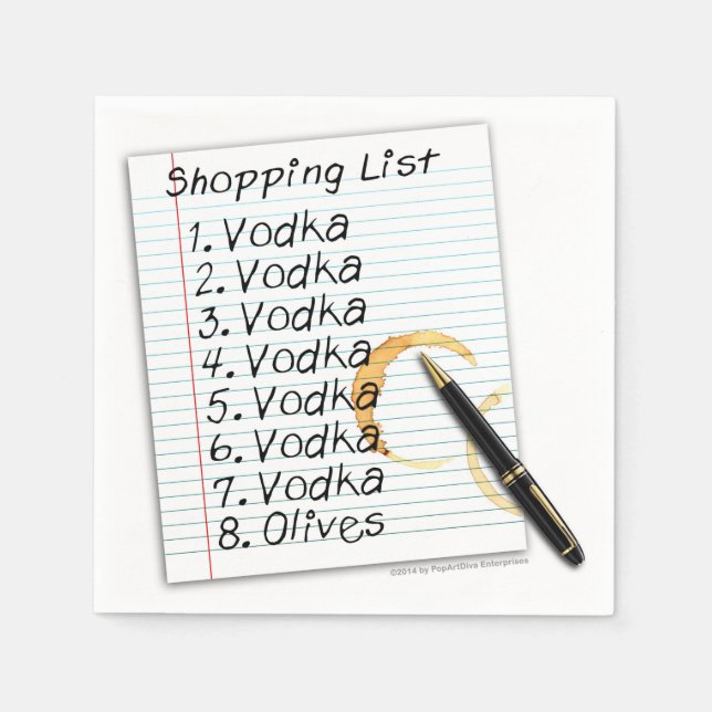 GUARDANAPOS DE PAPEL - LISTA DE COMPRAS DE VODCA (Frente)