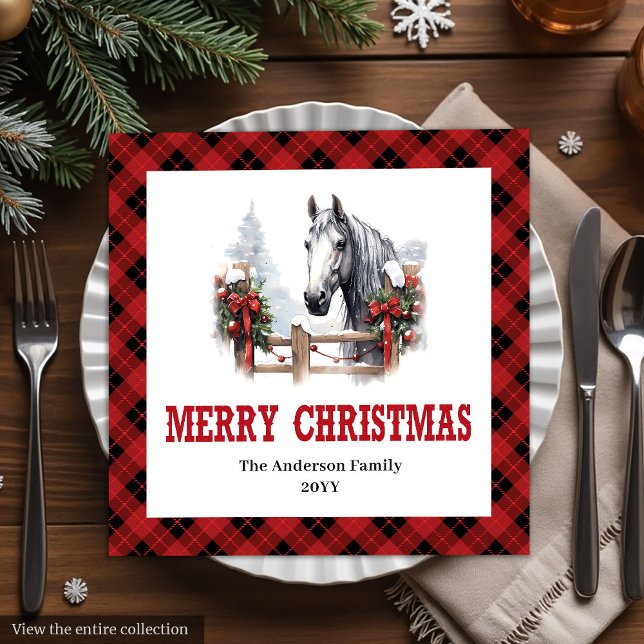 Guardanapos de papel natalinos com xadrez ocidenta (Modern Western Tartan Christmas Paper Napkins)