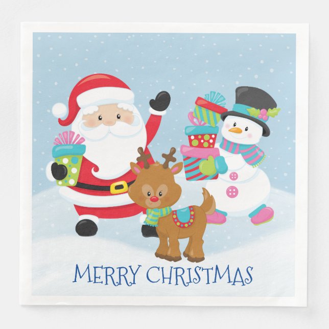 Guardanapos de Papel Papai Noel e Seus Amigos (Frente)