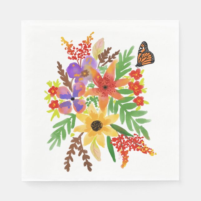 Guardanapos de papel para almoço com Flores em Aqu (Frente)