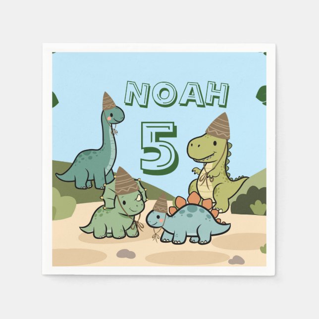 Guardanapos de papel para aniversário de dinossaur (Frente)