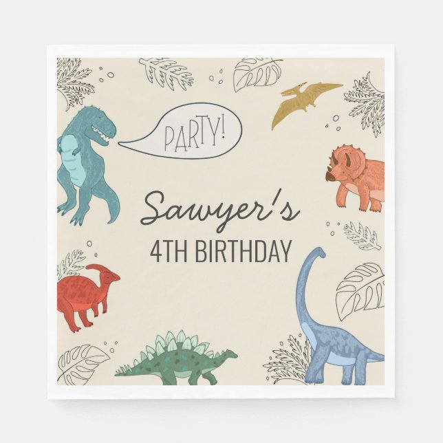 Guardanapos de papel para aniversário de dinossaur (Frente)