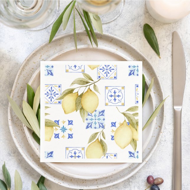 Guardanapos de papel para casamento com azulejo az (Criador carregado)