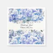 Guardanapos de papel para casamento com flores azu