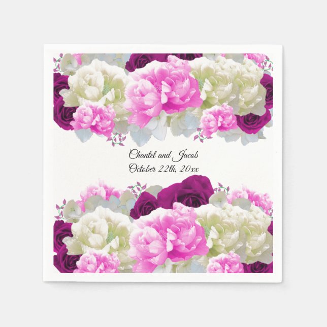 Guardanapos de papel para casamento com rosas cor- (Frente)