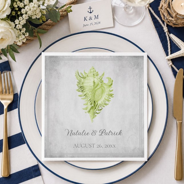 Guardanapos de papel para casamento Concha Verde (Green Conch Shell Wedding Paper Napkins)