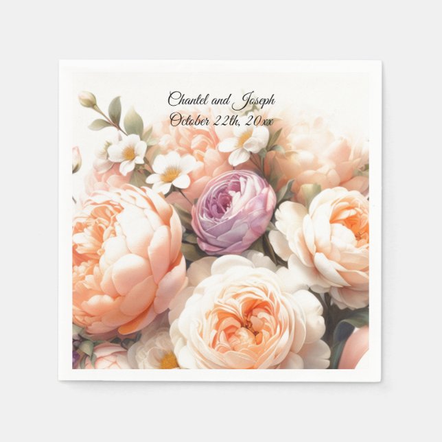 Guardanapos de papel para casamento Peach Peony e  (Frente)