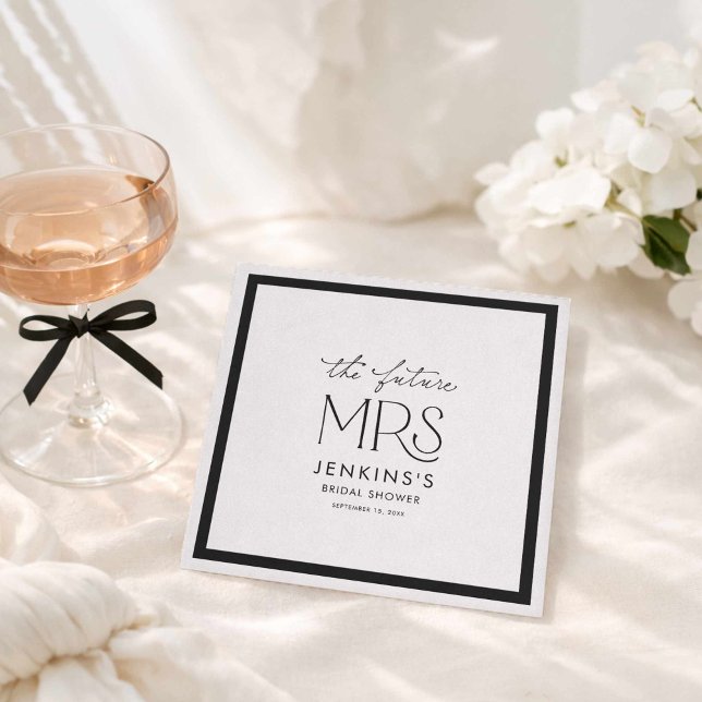 Guardanapos de papel para chá de panela da futura  (Modern Black and White Future Mrs Bridal Shower)