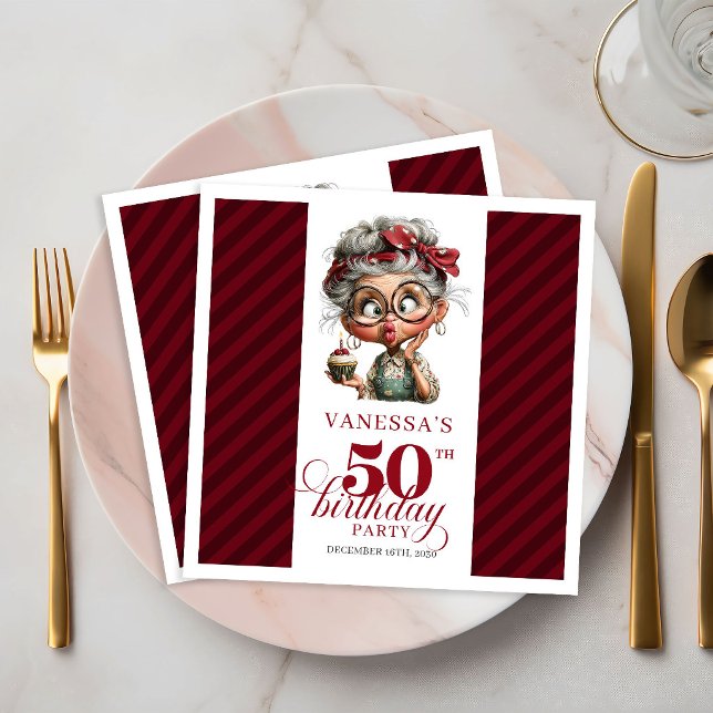 Guardanapos de Papel para Festa de 50º Aniversário (50th Birthday Quirky Old Lady Paper Party Napkins)