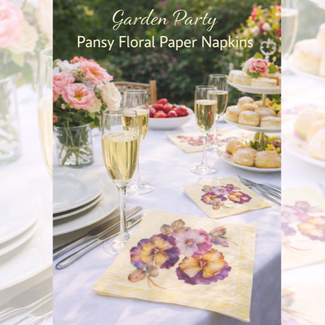 Guardanapos de papel para festa de jardim floral d (Elegant pansy floral napkins to elevate your garden party table styling)
