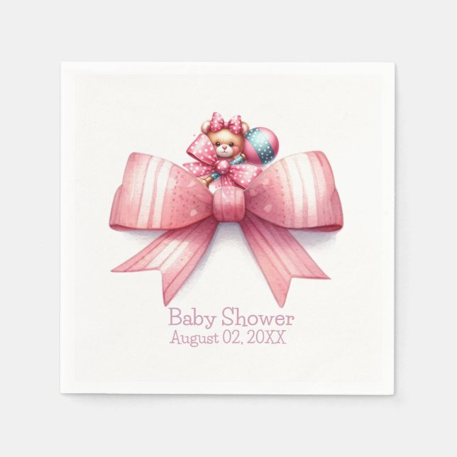 Guardanapos de papel Pink Bows Baby Shower (Frente)