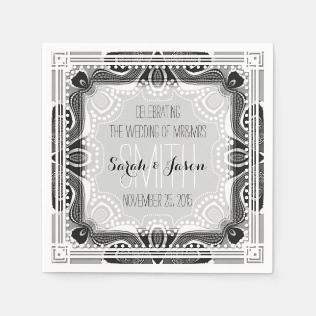 Guardanapos de papel preto e prata para casamento  (Frente)
