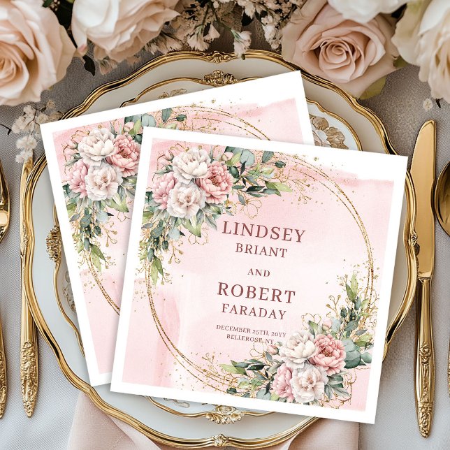 Guardanapos de papel rosa empoeirados românticos c (Romantic Dusty Pink Greenery Wedding Paper Napkins)