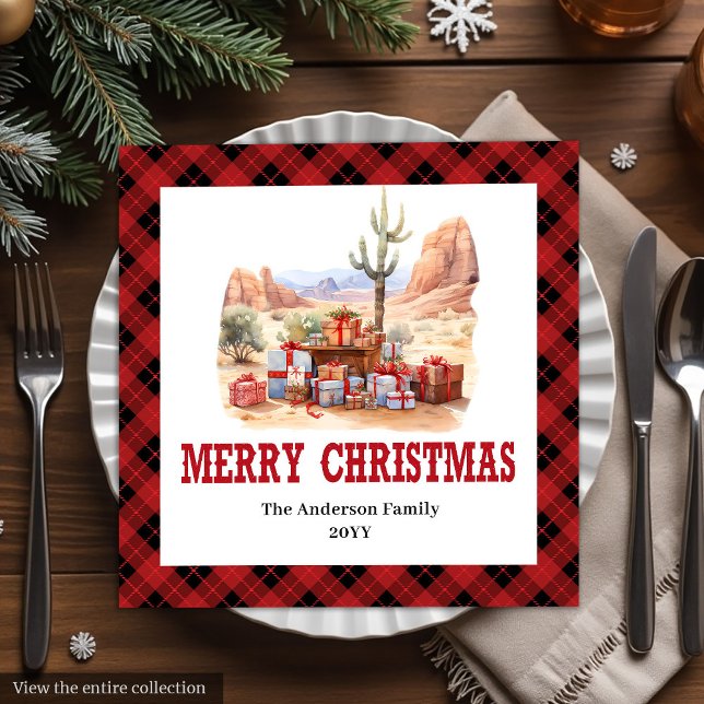 Guardanapos de Papel Tradicionais de Natal no esti (Traditional Western Check Holiday Paper Napkins)