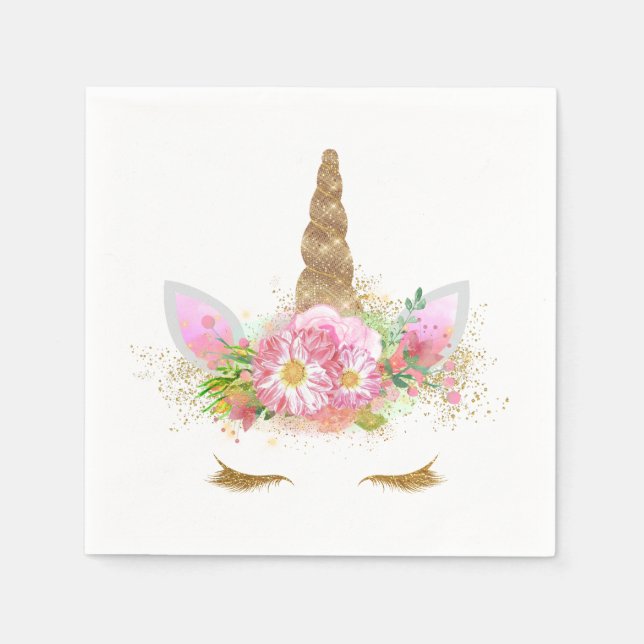Guardanapos de papel Unicórnio Rosa Dourado (Frente)