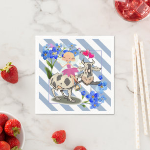 Guardanapos de Papel, Vaca Floral com Listra Azul