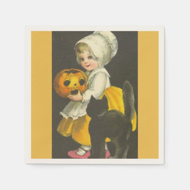 Guardanapos de papel vintage de Halloween com meni (Frente)