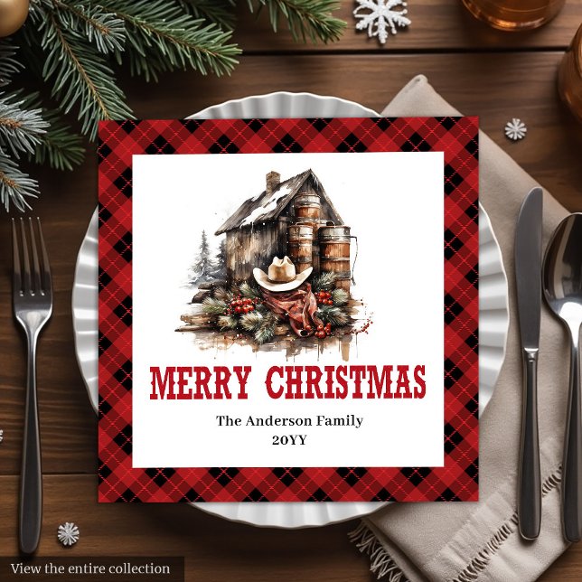 Guardanapos de papel xadrez natalino western cláss (Classic Western Christmas Plaid Paper Napkins)