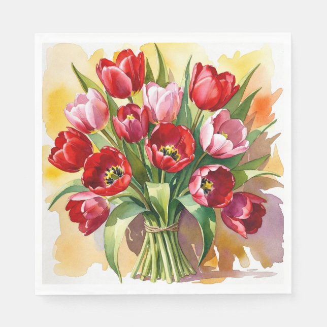 Guardanapos de Páscoa de Tulipa Vermelha e Rosa Cl (Frente)
