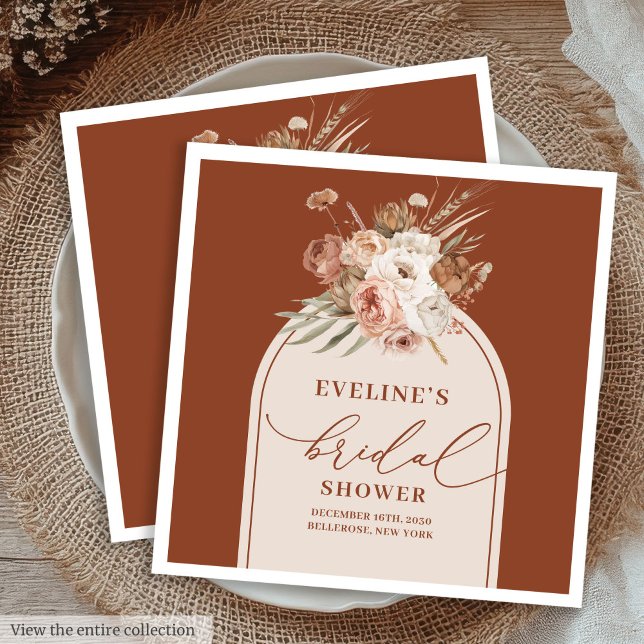 Guardanapos de Terracota Boho Floral para Chá de N (Watercolor Terracotta Pampas Napkins for Bridal Shower)