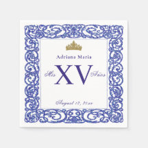 Guardanapos Elegantes Azuis Mis XV Quinceanera
