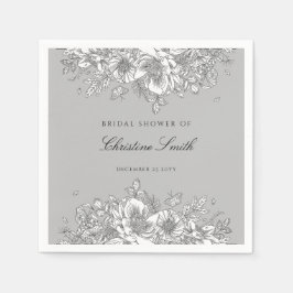 Guardanapos Elegantes Cinza com Flores para Chá de