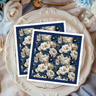 Guardanapos Elegantes Florais Marfim Branco Marinh
