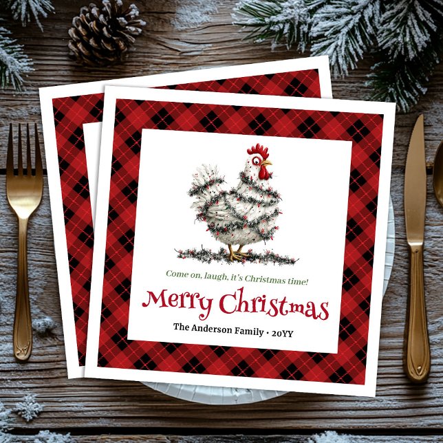 Guardanapos engraçados de Natal com galinhas perso (Funny Christmas chickens napkins custom name edit)