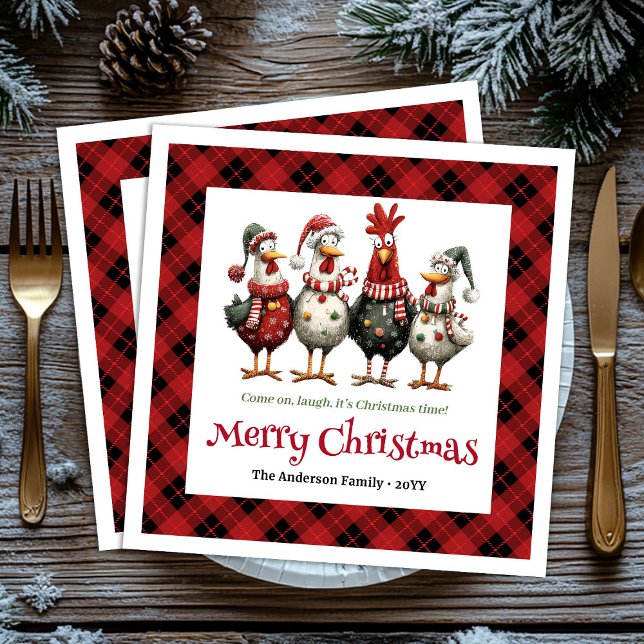 Guardanapos engraçados e festivos de galinhas com  (Funny festive chickens napkins with name editable)