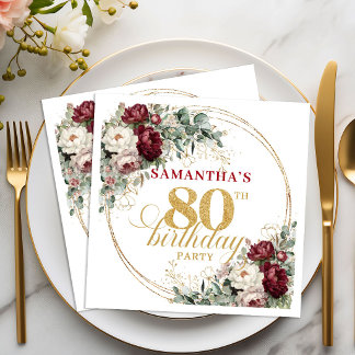 Guardanapos Florais Burgundy na Moda para 80º Aniv