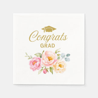 Guardanapos Florais Congrats Grad Rosa Peônia Boho