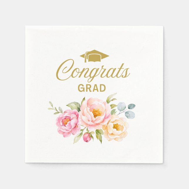 Guardanapos Florais Congrats Grad Rosa Peônia Boho (Frente)