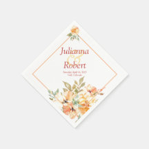 Guardanapos florais em aquarela laranja e amarelo