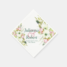Guardanapos florais em aquarela rosa e branco