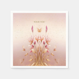 Guardanapos Florais Folhas Douradas Rosa